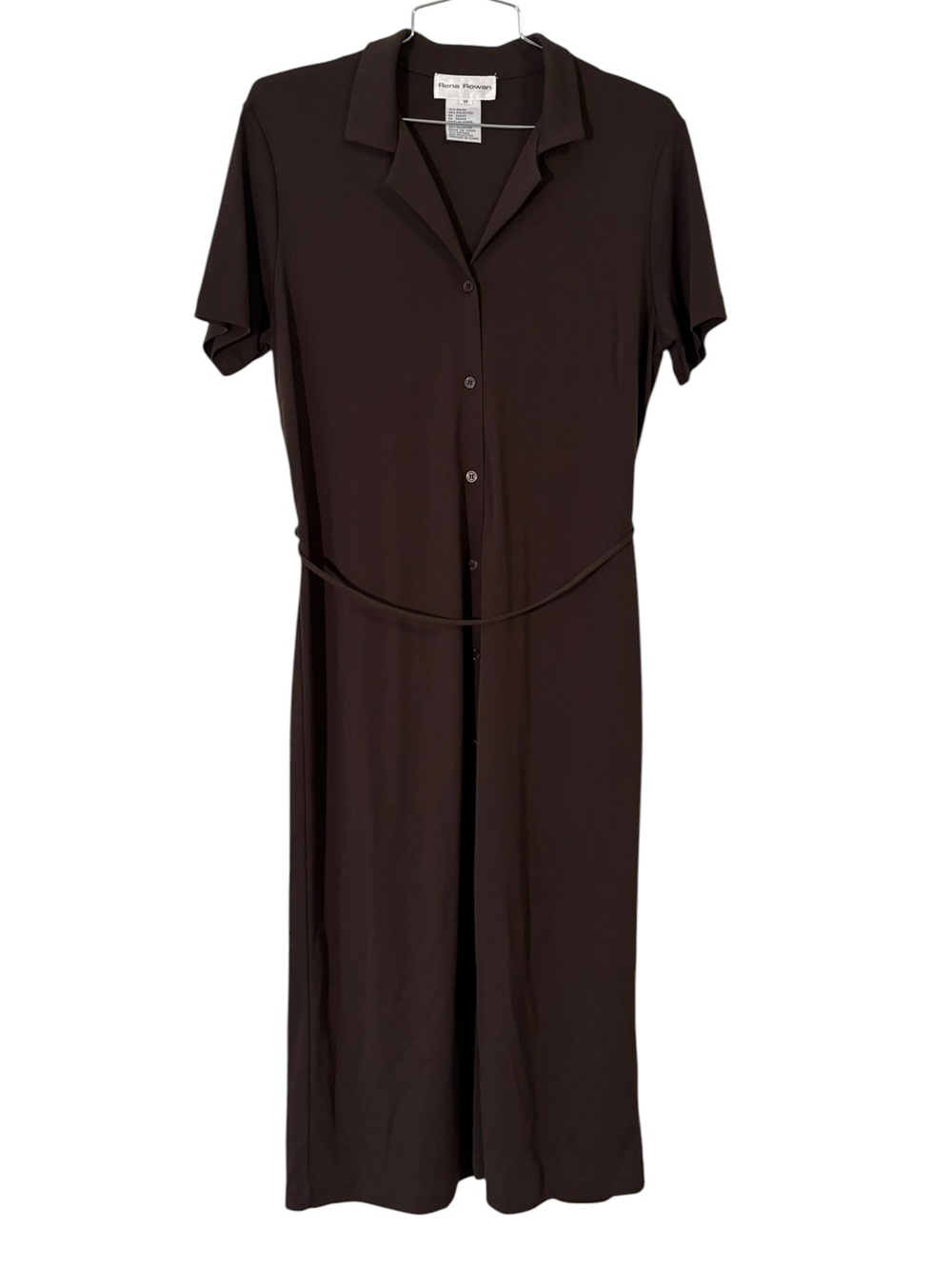Vintage Rena Rowan Brown Button Down Short-Sleeve Midi Shirt Dress Size M